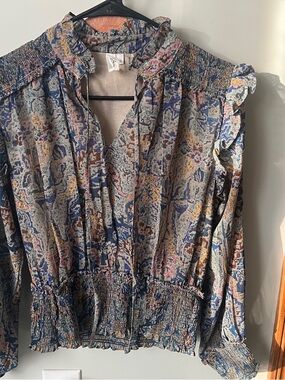 Elan Multicolor Geometric Print V-Neck Blouse